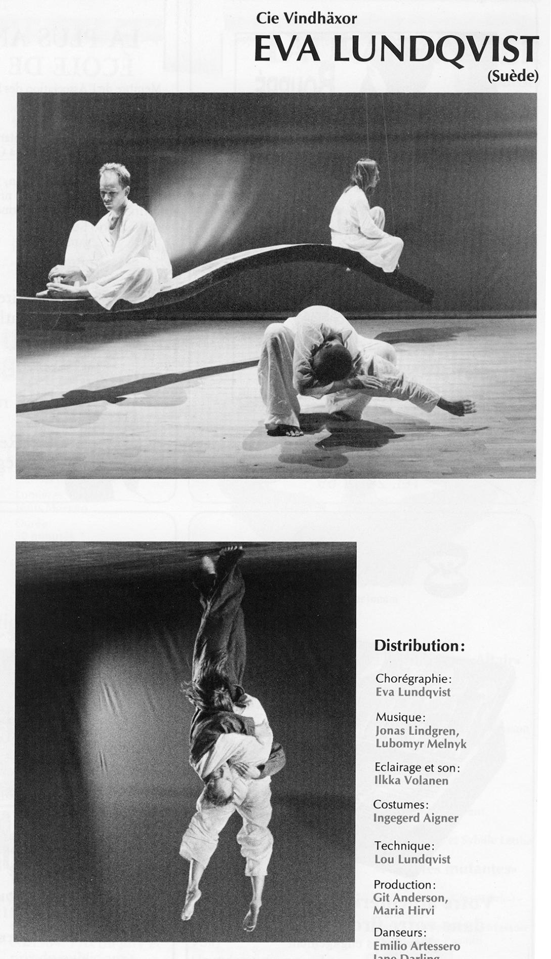 Eva Lundqvist. Cie Vindhaxor. Programme Vernier Danse 1988.