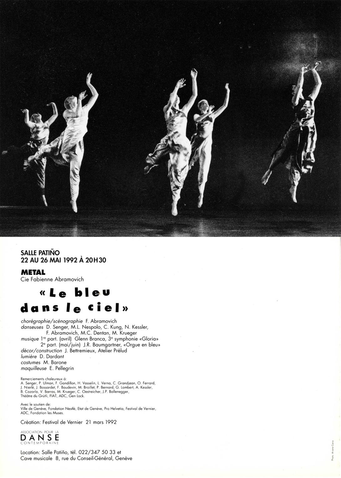 1992. Compagnie Metal. Le Bleu dans le Ciel. Fabienne Abramovich.